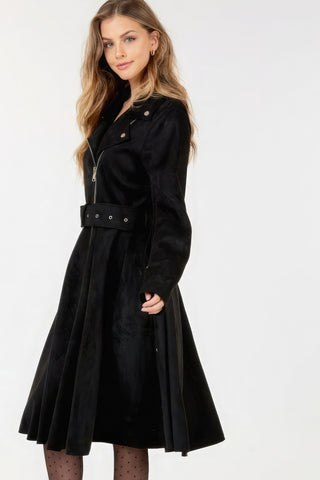 Hot Girl Belted Touch Of Suede Pea Coat In Black