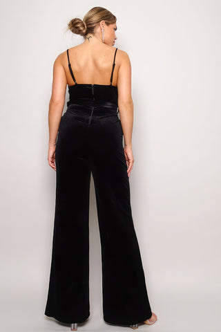 Hot Girl Samba Rhinestone Belt Velvet Jumpsuit In Black - Hot Girl Apparel