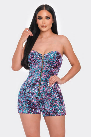 Hot Girl Sequined Strapless Zippered Romper - Hot Girl Apparel