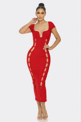 Hot Girl Pure Plunge Side Cutout Midi Bandage Dress In Red - Hot Girl Apparel