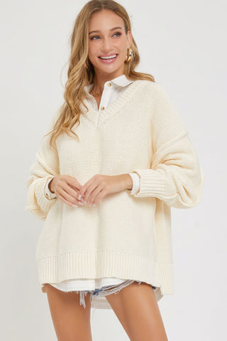 Hot Girl Whispering Winds V-Neck Oversized Sweater