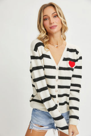 Hot Girl Vintage Love Striped Cardigan Sweater