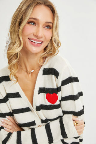 Hot Girl Vintage Love Striped Cardigan Sweater