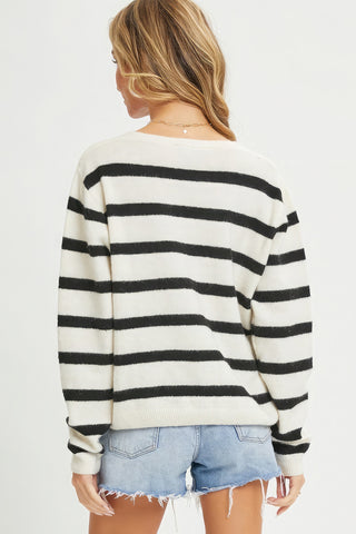 Hot Girl Vintage Love Striped Cardigan Sweater