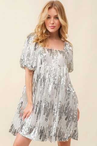 Hot Girl Sequin Babydoll Mini Dress In Silver - Hot Girl Apparel