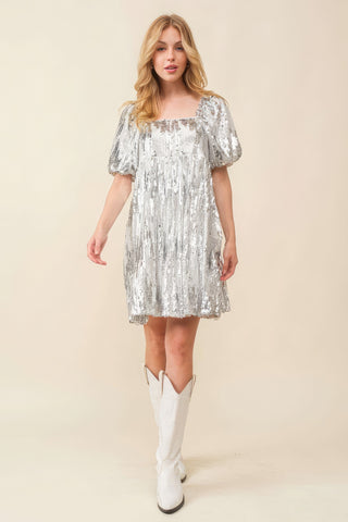 Hot Girl Sequin Babydoll Mini Dress In Silver - Hot Girl Apparel