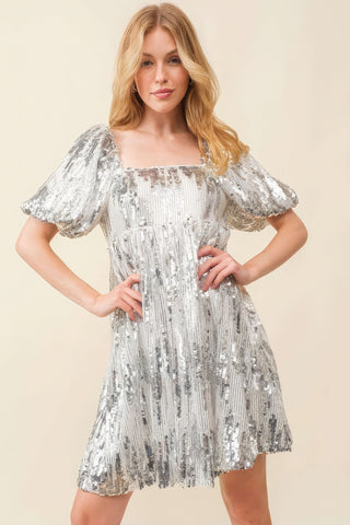 Hot Girl Sequin Babydoll Mini Dress In Silver - Hot Girl Apparel