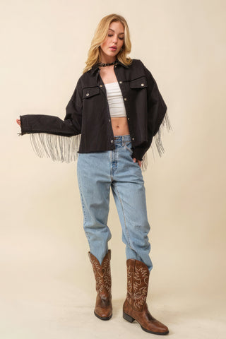 Hot Girl Howdy Sequin Fringe Star Western Jacket In Black - Hot Girl Apparel