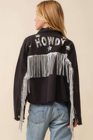 Hot Girl Howdy Sequin Fringe Star Western Jacket In Black - Hot Girl Apparel