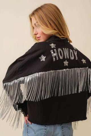 Hot Girl Howdy Sequin Fringe Star Western Jacket In Black - Hot Girl Apparel