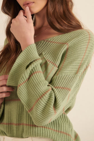 Hot Girl Striped Ribbed Knit Oversized Pocket Sweater