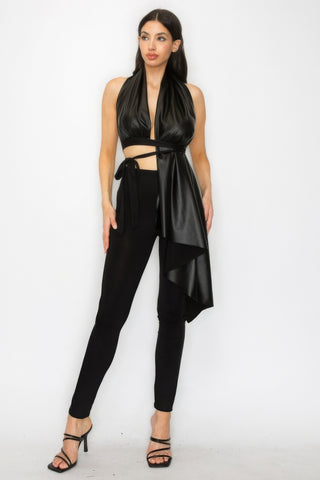 Hot Girl Farra Faux Leather Top and Pants Two Piece Set In Black - Hot Girl Apparel