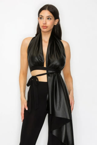 Hot Girl Farra Faux Leather Top and Pants Two Piece Set In Black - Hot Girl Apparel