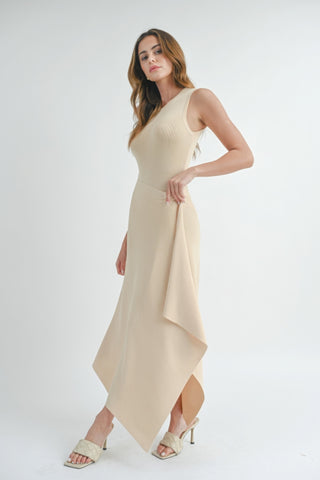 Hot Girl Classic Flow Asymmetrical Maxi Dress In Cream - Hot Girl Apparel