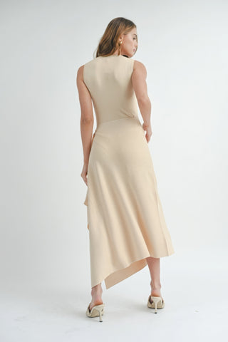 Hot Girl Classic Flow Asymmetrical Maxi Dress In Cream - Hot Girl Apparel