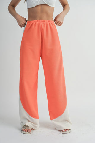 Hot Girl Two Toned Wide Leg Sweatpants In Burnt Coral