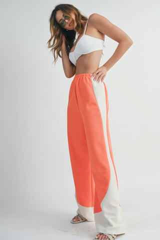 Hot Girl Two Toned Wide Leg Sweatpants In Burnt Coral - Hot Girl Apparel