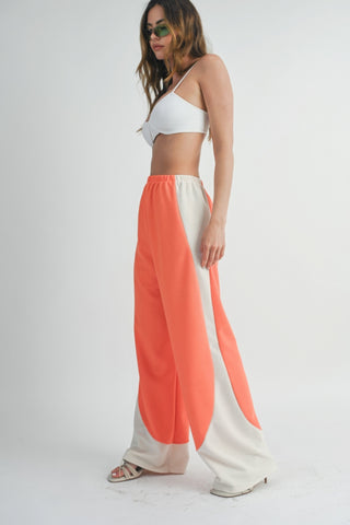 Hot Girl Two Toned Wide Leg Sweatpants In Burnt Coral - Hot Girl Apparel