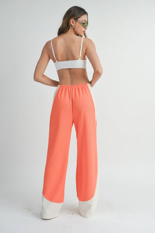 Hot Girl Two Toned Wide Leg Sweatpants In Burnt Coral - Hot Girl Apparel