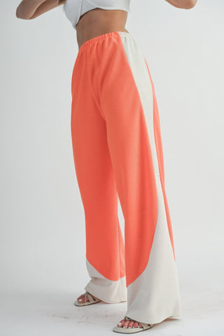 Hot Girl Two Toned Wide Leg Sweatpants In Burnt Coral - Hot Girl Apparel