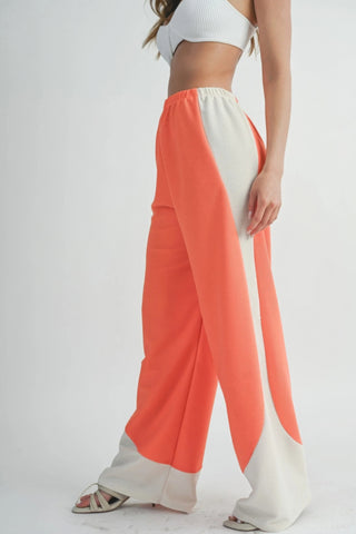 Hot Girl Two Toned Wide Leg Sweatpants In Burnt Coral - Hot Girl Apparel