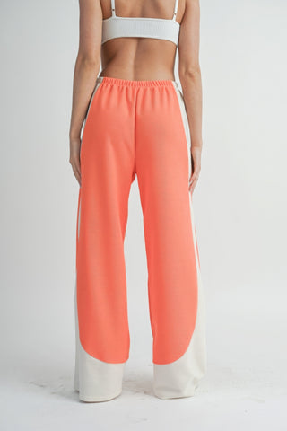 Hot Girl Two Toned Wide Leg Sweatpants In Burnt Coral - Hot Girl Apparel