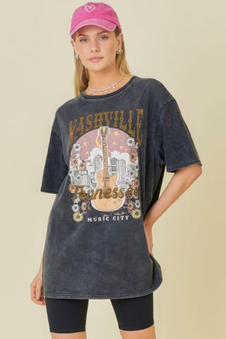 Hot Girl Nashville Music City Graphic Tee In Charcoal