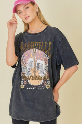 Hot Girl Nashville Music City Graphic Tee In Charcoal - Hot Girl Apparel