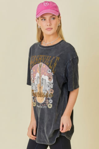 Hot Girl Nashville Music City Graphic Tee In Charcoal - Hot Girl Apparel