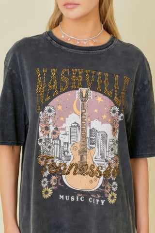 Hot Girl Nashville Music City Graphic Tee In Charcoal - Hot Girl Apparel