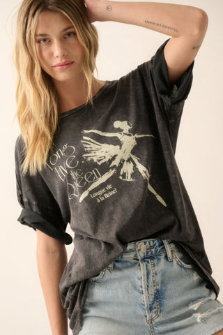 Hot Girl Long Live The Queen Ballerina Graphic Tee In Charcoal - Hot Girl Apparel