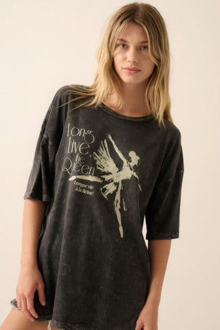 Hot Girl Long Live The Queen Ballerina Graphic Tee In Charcoal - Hot Girl Apparel