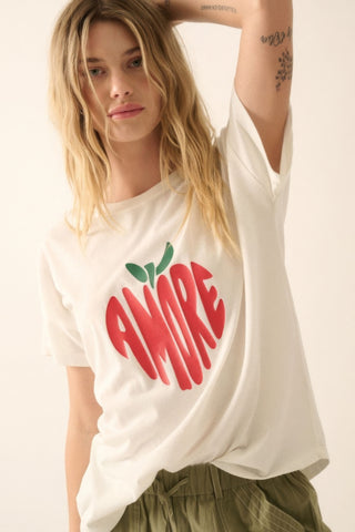 Hot Girl Amore Garment-Washed Fruit Graphic Tee In Ivory - Hot Girl Apparel