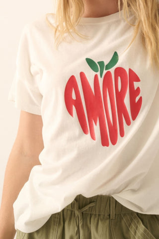 Hot Girl Amore Garment-Washed Fruit Graphic Tee In Ivory - Hot Girl Apparel