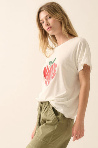 Hot Girl Amore Garment-Washed Fruit Graphic Tee In Ivory - Hot Girl Apparel