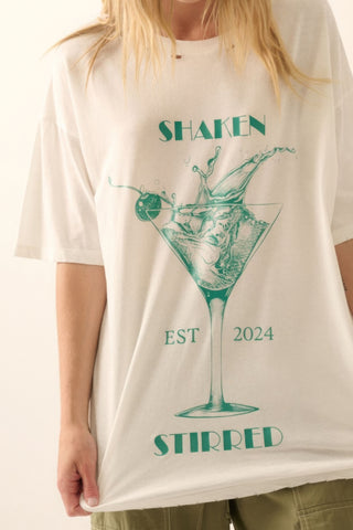 Hot Girl Shaken Stirred Martini Distressed Graphic Tee In Ivory - Hot Girl Apparel