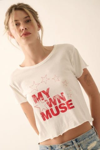 Hot Girl My Own Muse Vintage Wash Cropped Graphic Tee In White - Hot Girl Apparel