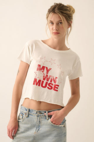 Hot Girl My Own Muse Vintage Wash Cropped Graphic Tee In White - Hot Girl Apparel