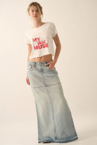 Hot Girl My Own Muse Vintage Wash Cropped Graphic Tee In White - Hot Girl Apparel