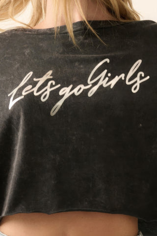 Hot Girl Lets Go Girls Metallic Vintage Wash Graphic Long Sleeve Tee In Black - Hot Girl Apparel