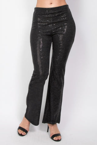 Hot Girl Sequined Fit & Flare Midrise Pants In Black