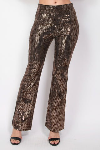 Hot Girl Sequined Fit & Flare Midrise Pants In Brown