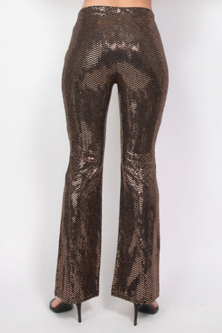 Hot Girl Sequined Fit & Flare Midrise Pants In Brown