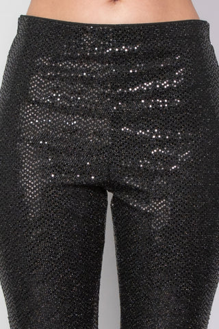 Hot Girl Sequined Fit & Flare Midrise Pants In Black