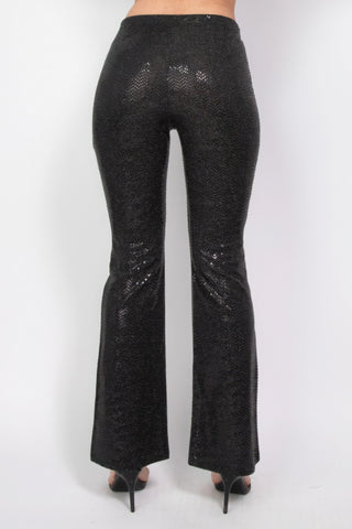 Hot Girl Sequined Fit & Flare Midrise Pants In Black