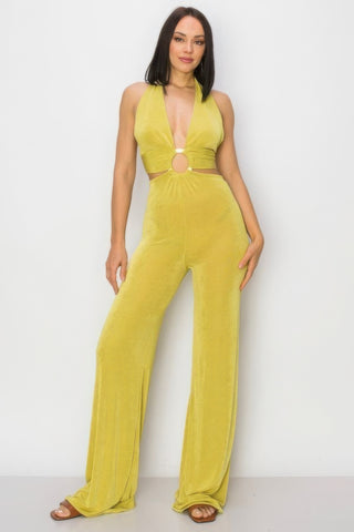 Hot Girl Slinky Wide Leg Jumpsuit In Neon