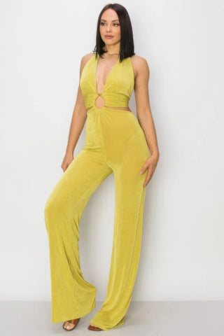 Hot Girl Slinky Wide Leg Jumpsuit In Neon