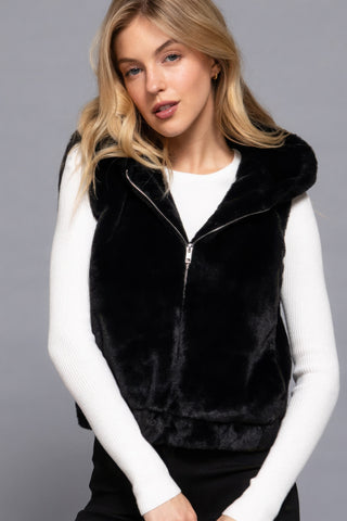 Hot Girl Frostee Faux Fur Hooded Vest In Black