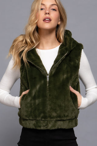 Hot Girl Frostee Faux Fur Hooded Vest In Olive