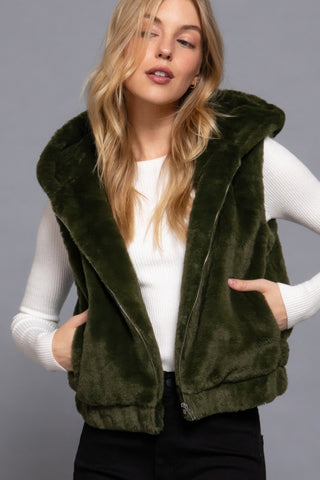 Hot Girl Frostee Faux Fur Hooded Vest In Olive